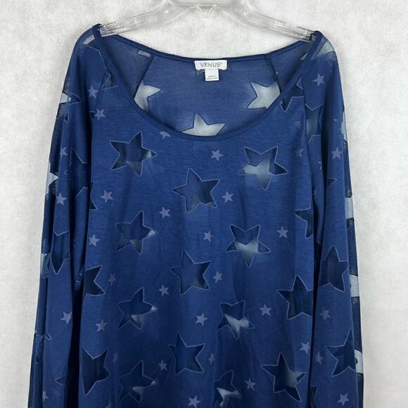 -Venus Long Sleeve Blue Star Mesh Top - Picture 4 of 10